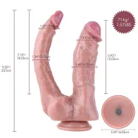 Подвійний фалоімітатор для секс-машин Hismith Double Penetrator M, 9.25″, KlicLok та присоска — Переглянути зображення 3