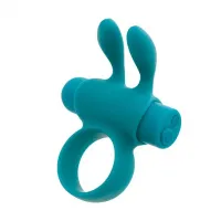 Ерекційне віброкільце S Pleasures Premium Rabbit Ring бірюзове, зі знімною віброкулею та вушками — Переглянути зображення 1