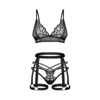 Комплект Obsessive Blomentis 3-pcs set, M/L, м’який ліф, стрінги зі стрепами, пояс із гартерами — Просмотреть изображение 3