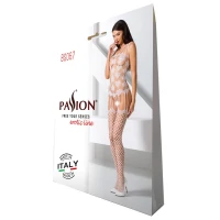 Бодістокінг Passion BS067 white, комбінезон, імітація панчох і топа на бретелях — Просмотреть изображение 5