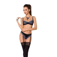 Комплект білизни Passion Exclusive GISELE SET XXL/XXXL, black, ліф, трусики з пажами — Переглянути зображення 1