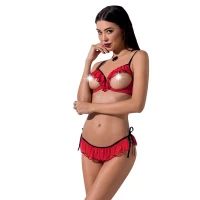 Комплект білизни Passion Exclusive CHERRY SET OpenBra XXL/XXXL red, відкритий ліф, трусики-спідничка — Переглянути зображення 1