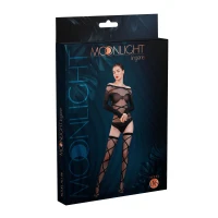 Комплект: боді та панчохи Moonlight Model 06 XS-L Black, довгі рукави, малюнок у вигляді ліфа, силуе — Переглянути зображення 3