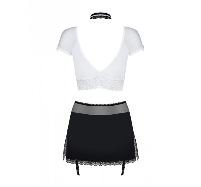Еротичний костюм секретарки Obsessive Secretary suit 5pcs black L/XL, чорно-білий, топ, спідниця, ст