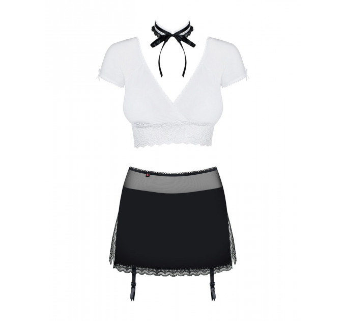 Еротичний костюм секретарки Obsessive Secretary suit 5pcs black L/XL, чорно-білий, топ, спідниця, ст