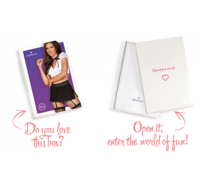 Еротичний костюм секретарки Obsessive Secretary suit 5pcs black L/XL, чорно-білий, топ, спідниця, ст