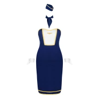 Еротичний костюм стюардеси Obsessive Stewardess uniform XS/S, blue, сукня, пілотка, шарф, манжети — Переглянути зображення 5
