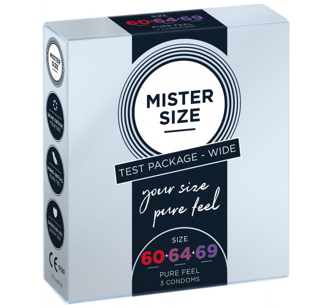 Набір презервативів Mister Size - pure feel - 60–64–69 (3 condoms), 3 розміри, товщина 0,05 мм