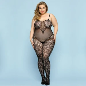 Відвертий бодістокінг JSY «Фатальна Скарлет» Plus Size, Black, імітація боді, мереживо, доступ