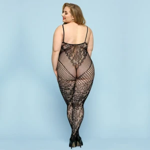 Відвертий бодістокінг JSY «Фатальна Скарлет» Plus Size, Black, імітація боді, мереживо, доступ
