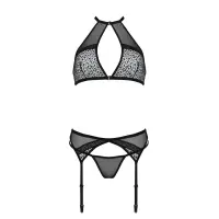 Комплект білизни Passion SATARA SET S/M black, топ, пояс для панчіх, стрінги — Переглянути зображення 4