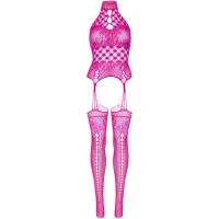 Мереживний бодістокінг з відкритим доступом Leg Avenue High neck lace bodystocking One size Raspberry — Переглянути зображення 10