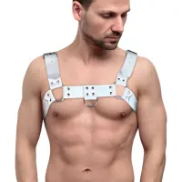 Чоловіча портупея на груди з натуральної шкіри Feral Feelings - Bulldog Harness White — Переглянути зображення 1