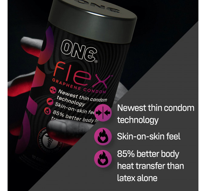 Презервативи ONE Flex Graphene, 10 шт, супертонкі, дуже міцні, подарункове паковання-тубус