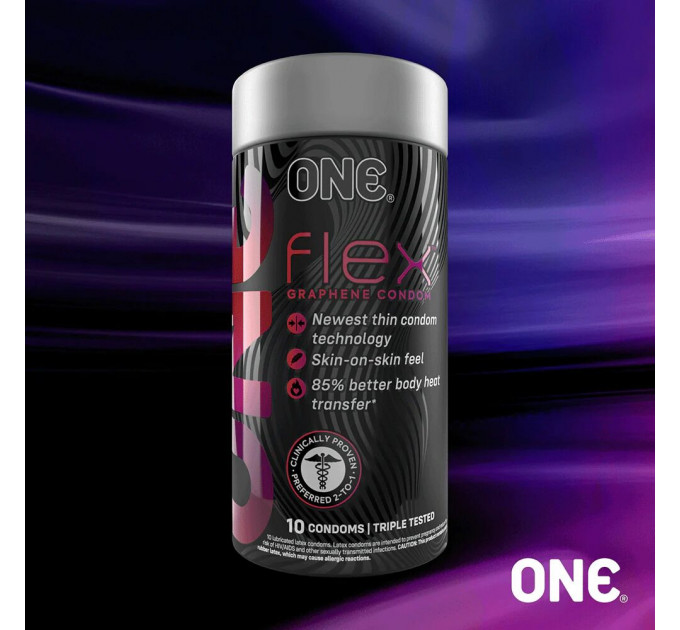 Презервативи ONE Flex Graphene, 10 шт, супертонкі, дуже міцні, подарункове паковання-тубус