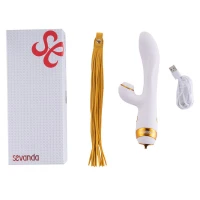 Вібратор-кролик з пульсацією та флогером LOCKINK SEVANDA Whip Vibrating Massage Wand, біло-золотий — Просмотреть изображение 8