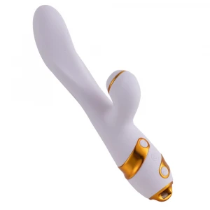 Вібратор-кролик з пульсацією та флогером LOCKINK SEVANDA Whip Vibrating Massage Wand, біло-золотий