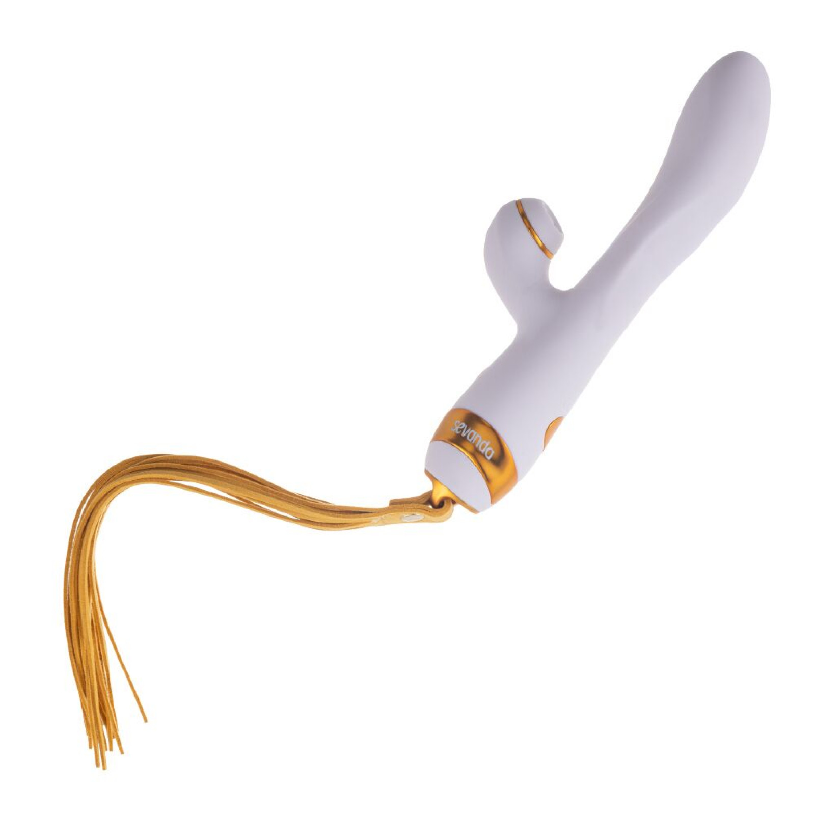 Вибратор-кролик с пульсацией и флоггером LOCKINK SEVANDA Whip Vibrating Massage Wand, бело-золотой