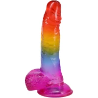 Фалоімітатор Doc Johnson Crystal Jellies - Realistic cock with balls 8.5 Inch - Rainbow — Просмотреть изображение 1