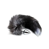 Металлическая анальная пробка Лисий хвост Alive Black And White Fox Tail S (мятая упаковка!!!) — Просмотреть изображение 1