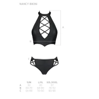 Комплект з еко-шкіри Passion NANCY BIKINI L/XL, black, бра та трусики з імітацією шнурівки — Переглянути зображення 7