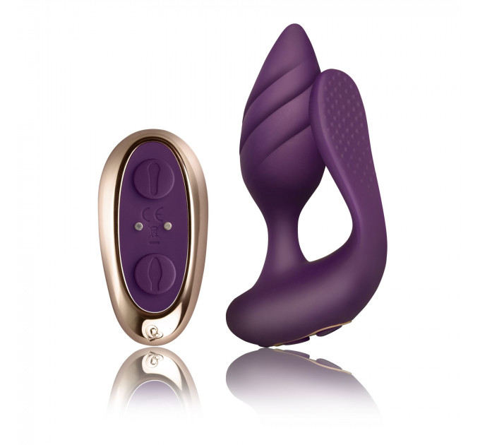 Анально-вагінальний вібратор для пар Rocks Off Cocktail Purple, пульт ДК
