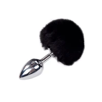 Металева анальна пробка Кролячий хвостик Alive Fluffy Plug M Black, діаметр 3,4 см — Переглянути зображення 1