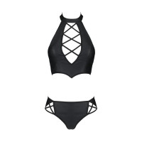 Комплект из экокожи Passion NANCY BIKINI 4XL/5XL black, бра и трусики с имитацией шнуровки
