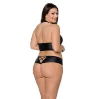 Комплект з екошкіри Passion NANCY BIKINI 4XL/5XL black, бра та трусики з імітацією шнурівки — Просмотреть изображение 2