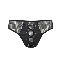 Чоловічі труси зі шнурівкою Passion 035 SLIP RICHARD XXL/XXXL Black, екошкіра, сітка — Переглянути зображення 5