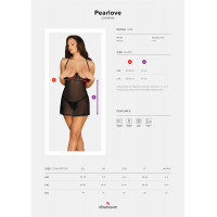 Прозрачная сорочка с открытой грудью Obsessive Pearlove chemise & thong black S/M, трусики