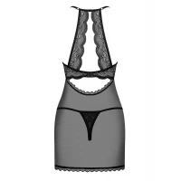 Прозора сорочка з відкритими грудьми Obsessive Pearlove chemise &amp; thong black S/M, трусики — Переглянути зображення 4