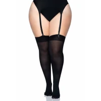 Щільні непрозорі панчохи Leg Avenue Nylon Thigh Highs Black, Plus Size — Переглянути зображення 4