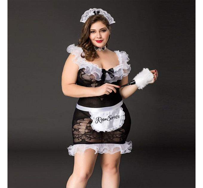 Костюм покоївки JSY «Слухняна Ельма» Plus Size Black, сукня, фартух, головний убір покоївки