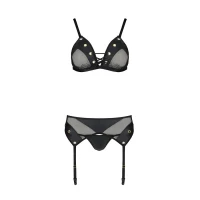 Комплект білизни Passion NESSY SET XXL/XXXL black, бюстгальтер, пояс для панчіх, стрінги — Переглянути зображення 3