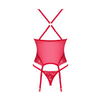 Прозрачный корсет Obsessive Lacelove corset M/L Red, кружево, подвязки для чулок