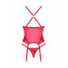 Прозорий корсет Obsessive Lacelove corset M/L Red, мереживо, підв’язки для панчіх