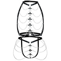 Набор портупея + трусики из кожи с цепочками Art of Sex - Cross, размер XS-M, цвет черный