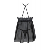 Пеньюар Passion KERRIA CHEMISE black, XXL/XXXL, мереживний верх, трусики в комплекті