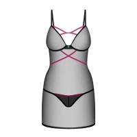Пеньюар Obsessive Novenes chemise &amp; thong, XS/S, обтислий, прозорий, зі стрепами, стрінги в комплект — Просмотреть изображение 4