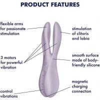 Кліторальний вібратор Satisfyer Threesome 2 Violet, 3 гнучкі пальчики, 3 мотори — Переглянути зображення 6