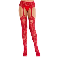 Колготки Leg Avenue Net Stockings with Attached Garter Belt One Size Red — Переглянути зображення 4