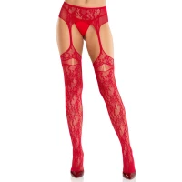 Колготки Leg Avenue Net Stockings with Attached Garter Belt One Size Red — Переглянути зображення 2