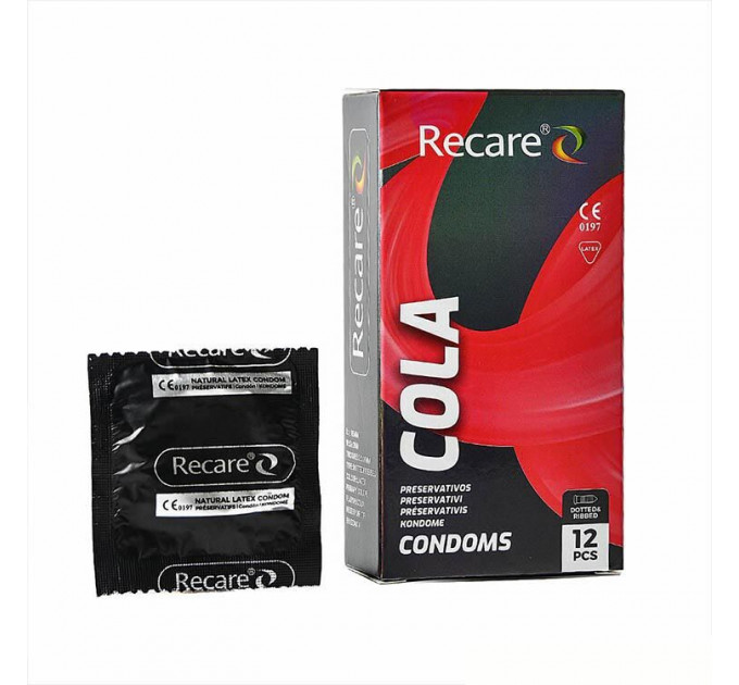 Презервативи Holographic Recare Cola Dotted&Ribbed Condoms 12шт, з пухирцями і ребрами, аромат: Кола