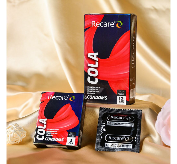 Презервативи Holographic Recare Cola Dotted&Ribbed Condoms 12шт, з пухирцями і ребрами, аромат: Кола