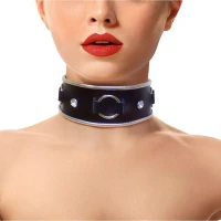 Ошейник из натуральной кожи со стразами и кольцом Art of Sex -  Collar Ring — Переглянути зображення 1