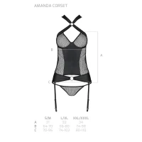 Сітчастий комплект корсет з халтером, зйомні підв'язки та трусики Passion AMANDA CORSET L/XL, black — Просмотреть изображение 7