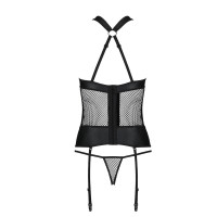 Сетчатый комплект корсет с халтером, съемные подвязки и трусики Passion AMANDA CORSET L/XL, black