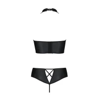 Комплект з еко-шкіри Passion NANCY BIKINI S/M, black, бра та трусики з імітацією шнурівки — Переглянути зображення 6