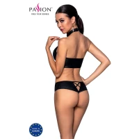 Комплект з еко-шкіри Passion NANCY BIKINI S/M, black, бра та трусики з імітацією шнурівки — Переглянути зображення 2